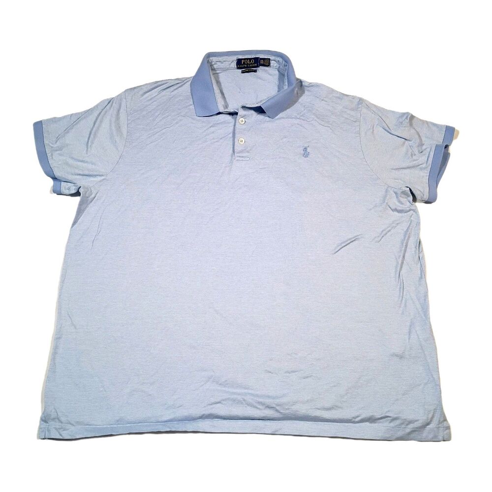 Polo Ralph Lauren Custom Slim Fit Mens Light Blue Striped Polo Shirt XXL Golf